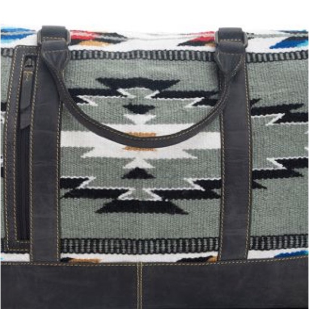 Myra Bag Rug Canvas Leather Weekender Travel Duffel grey tribal arrow blue red - Picture 5 of 7